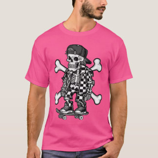 Camiseta Rocker Skeleton Cap Skater Cool Halloween Punk Roc