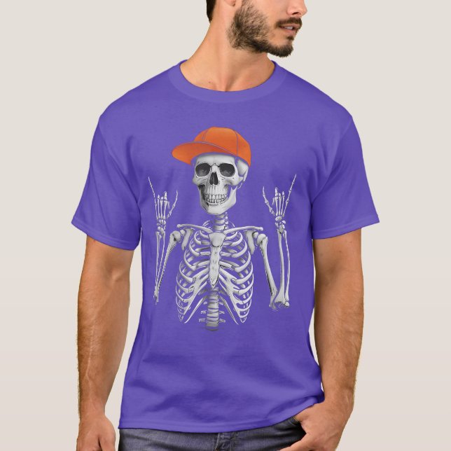 Camiseta Rocker Skeleton Cap Skater Cool Halloween Punk Roc (Anverso)