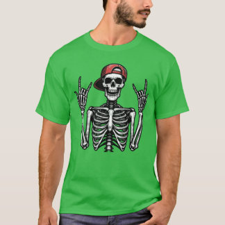 Camiseta Rocker Skeleton Cap Skater Cool Halloween Punk Roc