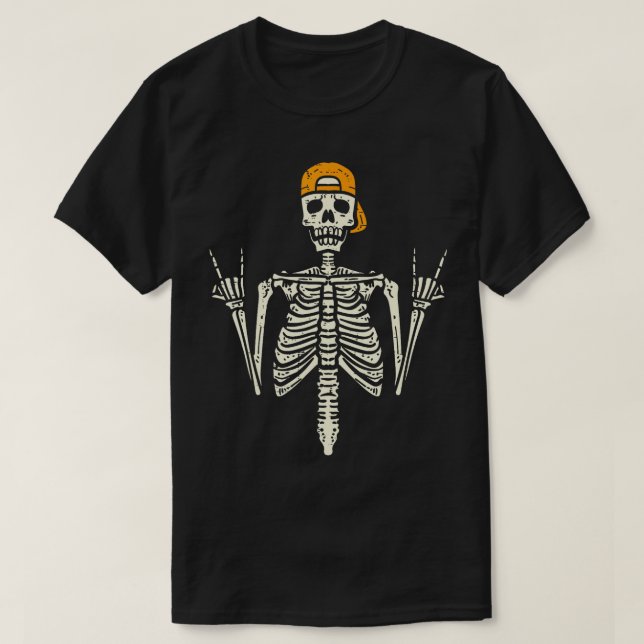 Camiseta Rocker Skeleton Cap Skater Guay Halloween Punk Roc (Diseño del anverso)