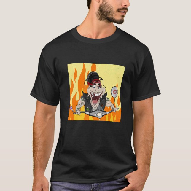 Camiseta Rockero con fuego y llamas (Anverso)