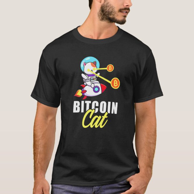 Camiseta Rocket Bitcoin Cat Laser Eyes Coins Cryptocurrency (Anverso)