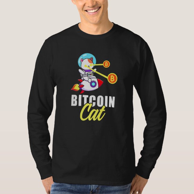 Camiseta Rocket Bitcoin Cat Laser Eyes Coins Cryptocurrency (Anverso)