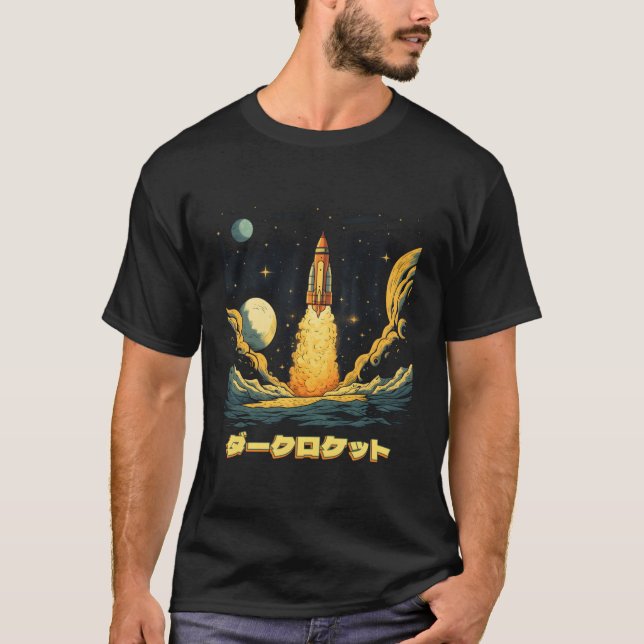 Camiseta Rocket Retro Dark Spaceship Steampunk japonés Kat (Anverso)