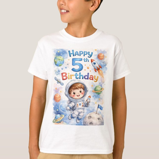 Camiseta Rocket ship birthday Space Planets Boy Stars (Anverso)