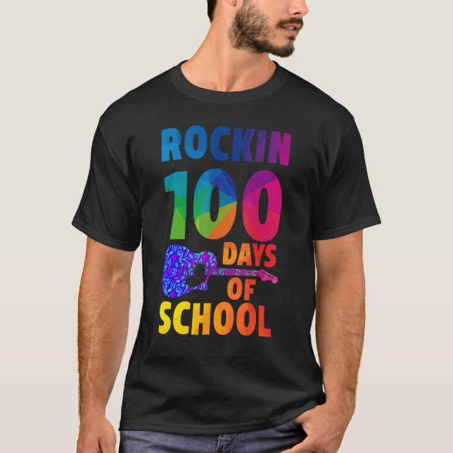 Camiseta Rockin 100 Días De Maestra De Música Escolar (Anverso)