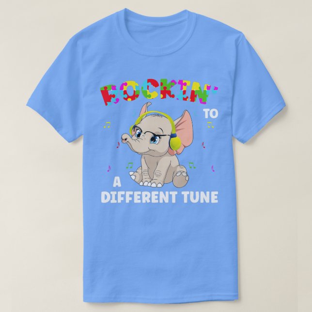 Camiseta Rockin A Diferentes Tunas Bailando Autismo Elefant (Diseño del anverso)
