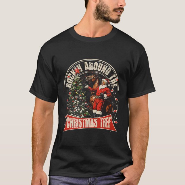 Camiseta Rockin' alrededor de los Navidades Cowboy Funny Tr (Anverso)