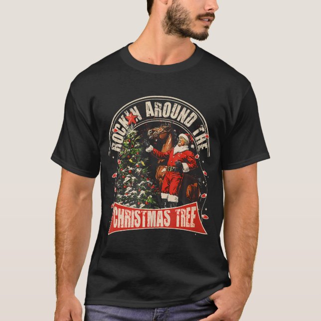 Camiseta Rockin' alrededor de los Navidades Funny Cowboy Tr (Anverso)