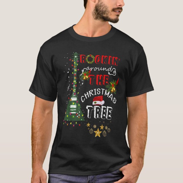 Camiseta Rockin alrededor de los Navidades Guitar Tree Sant (Anverso)
