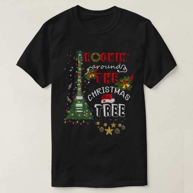 Camiseta Rockin alrededor de los Navidades Guitar Tree Sant (Diseño del anverso)