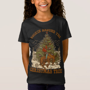 Camiseta Rockin' alrededor de Navidades Cowboy Tree Santa R