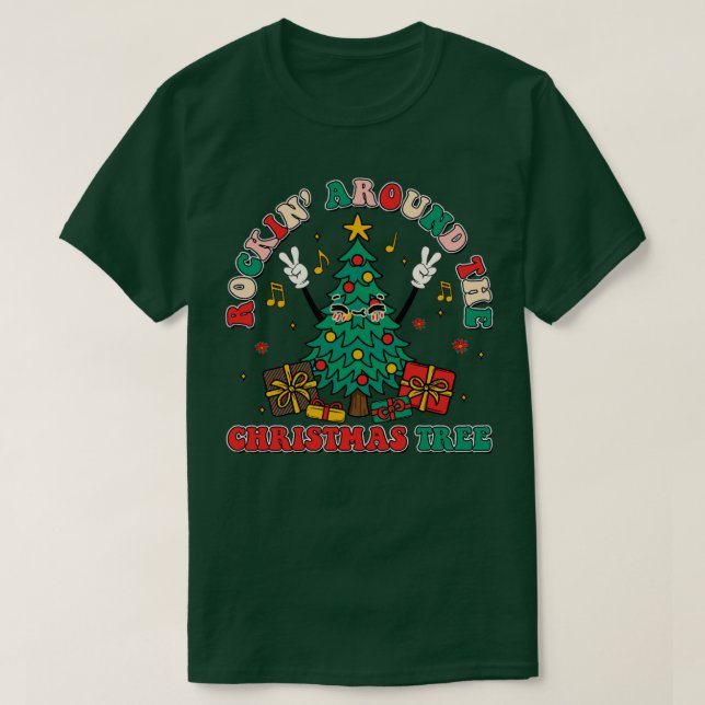 Camiseta rockín alrededor del árbol de navidad (Diseño del anverso)