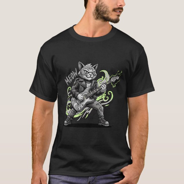 Camiseta Rockin black cat tshirt_cute cat band shirt gift (Anverso)