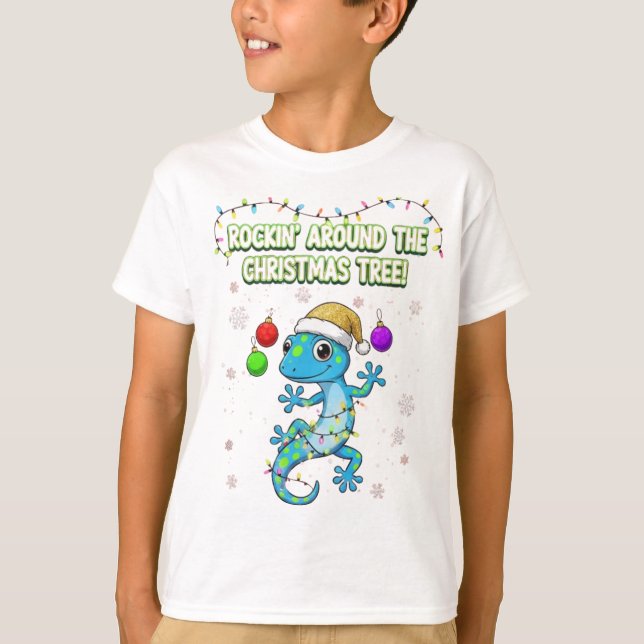 Camiseta Rockin’ Christmas Gecko – Cute Holiday Lizard Deco (Anverso)