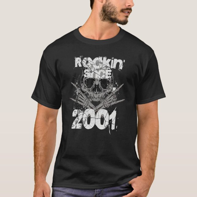 Camiseta Rockin desde 2001 Grunge Skull Rock Hands Cumpleañ (Anverso)
