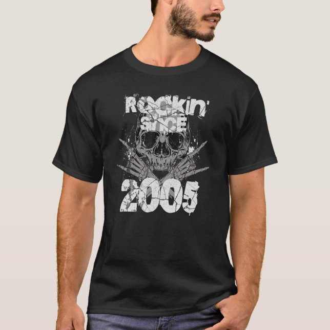 Camiseta Rockin desde 2005 Grunge Skull Rock Hands Cumpleañ (Anverso)