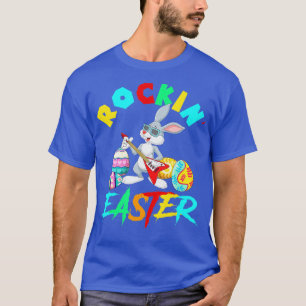 Camiseta Rockin Easter Bunny Gafas De Sol Jugando Guitarra 
