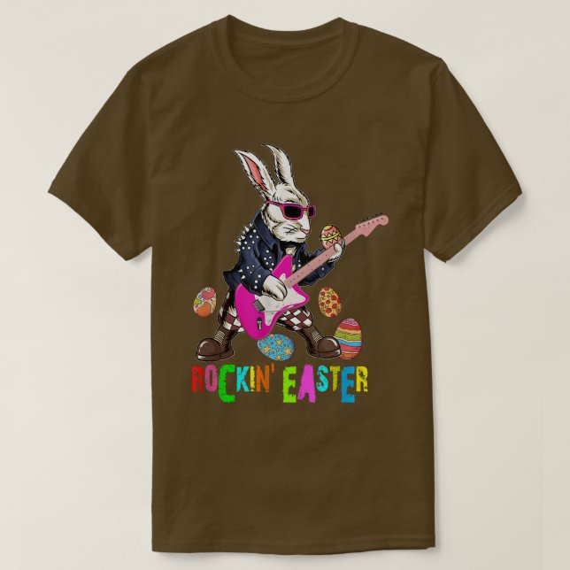Camiseta Rockin Easter Cool Bunny Playing Guitar Easter Day (Diseño del anverso)
