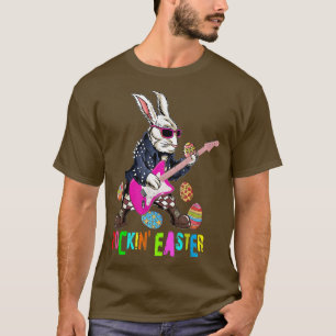 Camiseta Rockin Easter Cool Bunny Playing Guitar Easter Day