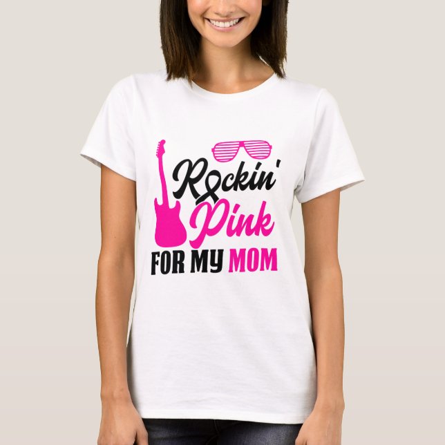 Camiseta Rockin' Pink Para Mamá Cáncer De Mama (Anverso)