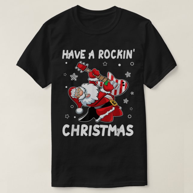 Camiseta Rockin’ Santa | Funny Christmas Guitar Design (Diseño del anverso)