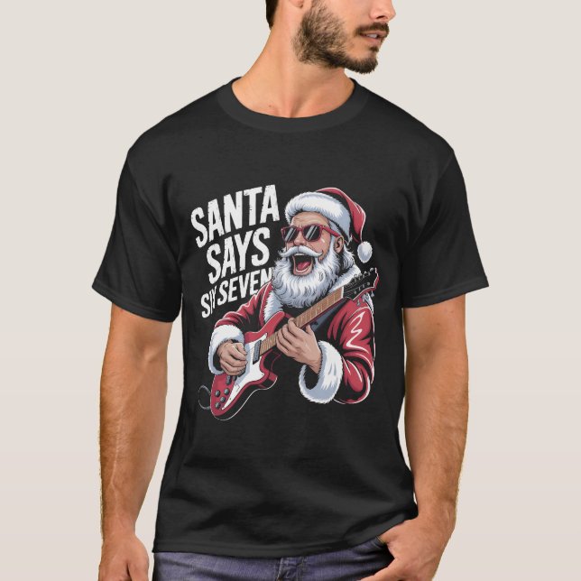 Camiseta Rockin' Santa Says Six Seven Guitar Graphic Tee |  (Anverso)