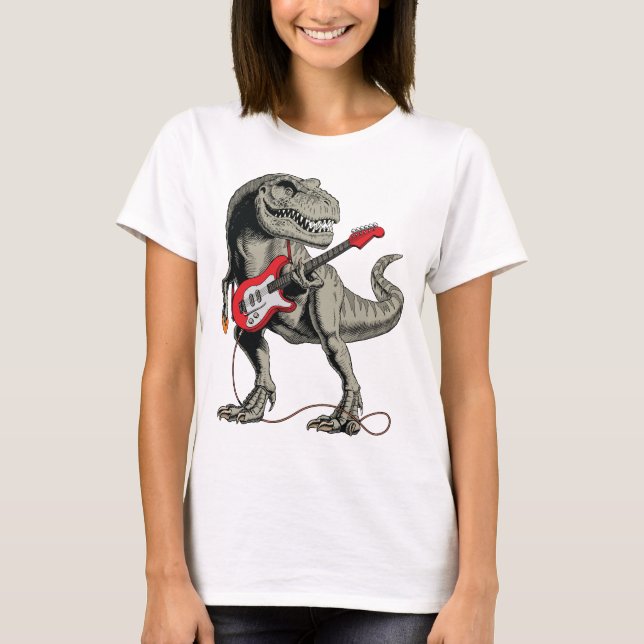 Camiseta Rockin 'T-Rex: Dinosaurio tocando guitarra eléctri (Anverso)
