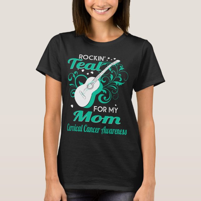 Camiseta rockin_ verde azulado para cáncer de cuello uterin (Anverso)