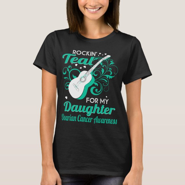 Camiseta rockin_ verde azulado para cáncer de ovario de la  (Anverso)