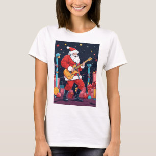 Camiseta Rocking Santa Claus Jugando guitarra eléctrica