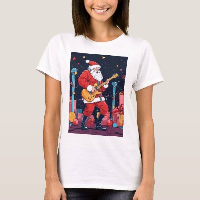 Camiseta Rocking Santa Claus Jugando guitarra eléctrica (Anverso)