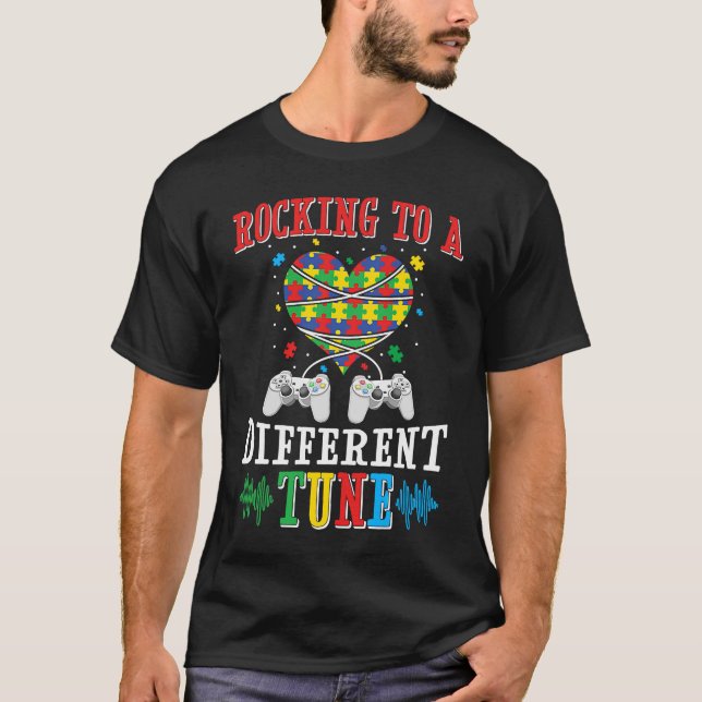 Camiseta Rocking To Different Tune Game Lover Autism Video (Anverso)