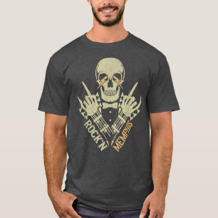 Camiseta Rockn Memphis Rock & Roll Skeleton Guitar Music Lo