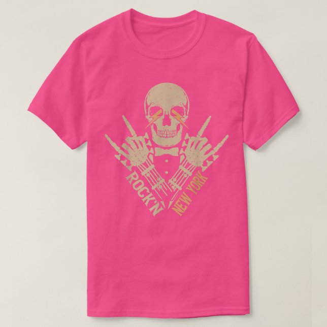 Camiseta Rockn New York Rock & Roll Skeleton Guitar Music L (Diseño del anverso)
