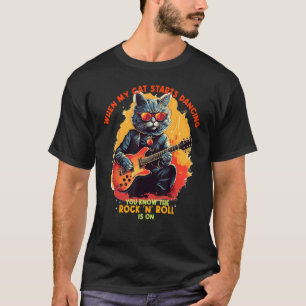 Camiseta Rock'n Roll con Guitarra eléctrica y gato genial F