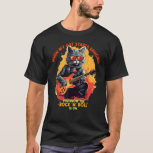Camiseta Rock'n Roll con Guitarra eléctrica y gato genial F