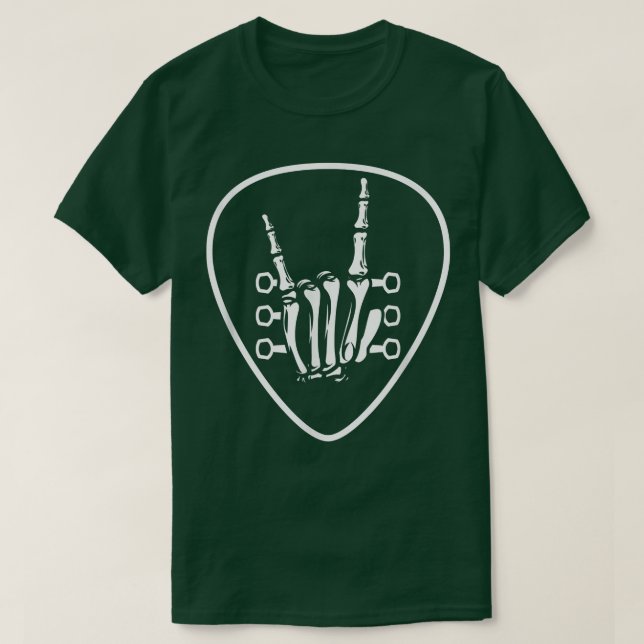 Camiseta Rocknroll Skeleton Hand Retro Guitar Plectrum Rock (Diseño del anverso)