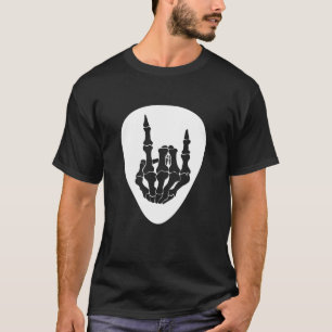 Camiseta Rocknroll Skeleton mano Retro Guitarra Plectrum Ro
