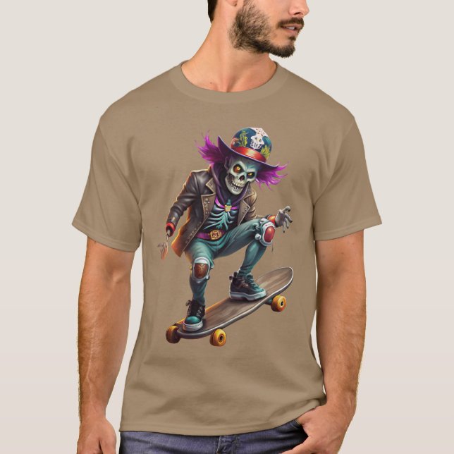 Camiseta Rocknroll skeleton skater illustration funny (Anverso)