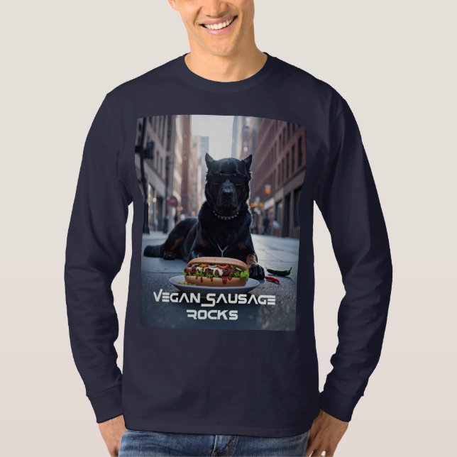 CAMISETA ROCKS DE SALCHICHA VEGANA - DIVERSIÓN (Anverso)