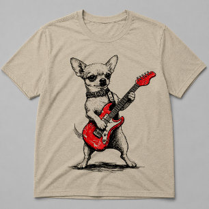 Camiseta Rockstar Chihuahua Perro Tocando Guitarra Eléctric
