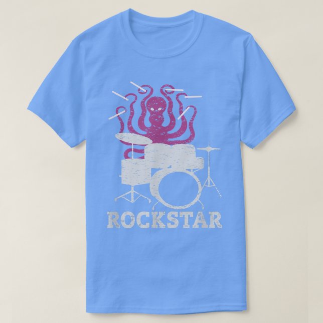 Camiseta Rockstar Kids Vintage Music Octopus Drummer (Diseño del anverso)