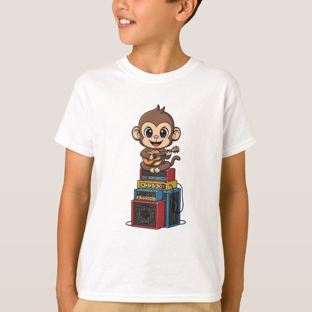 Camiseta Rockstar Monkey Guitar Musician Kids (Anverso)