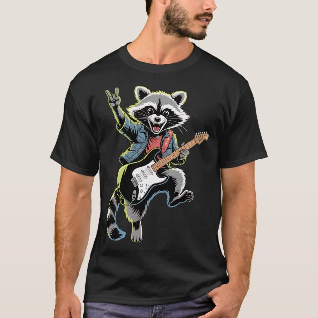 Camiseta Rockstar Raccoon with Electric Guitar vintage fami (Anverso)