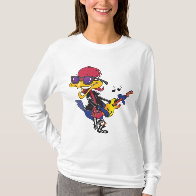 Camiseta Rockstar Roadrunner Bird Playing Guitar (Anverso)