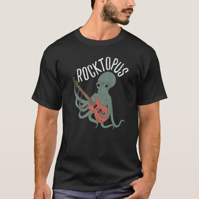 Camiseta Rocktopus Cute Octopus Jugando Rock Guitar Vintag (Anverso)