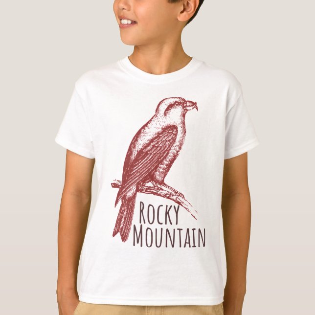 Camiseta Rocky Mountain Red Crossbill bird logo (Anverso)