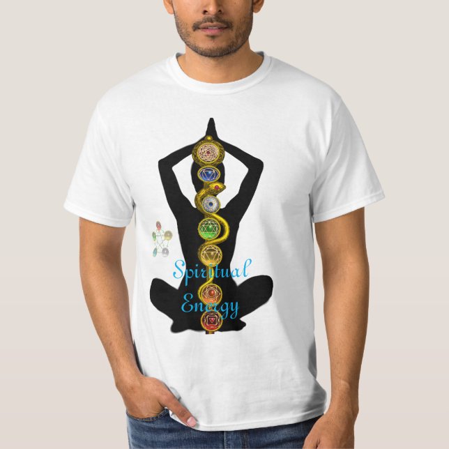 CAMISETA ROD DE ASCLEPIUS 7 CHAKRAS ,PUESTO DE LOTE DE YOGA (Anverso)