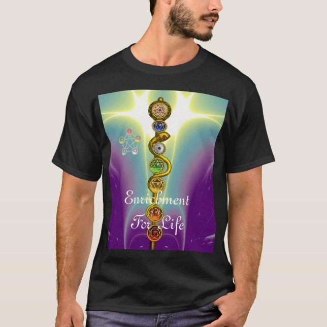 CAMISETA ROD DE ASCLEPIUS 7 CHAKRAS ,YOGA ,ENERGÍA ESPIRITU (Anverso)
